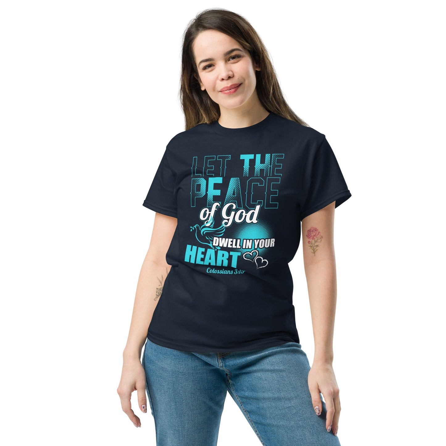 Colossians 3:15 Let the peace of God dwell in your heart Unisex Classic Tee - Navy / S - T-Shirt