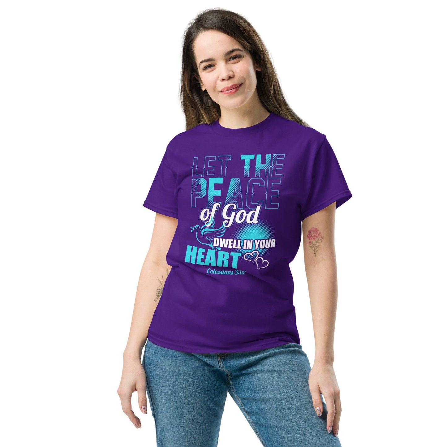 Colossians 3:15 Let the peace of God dwell in your heart Unisex Classic Tee - Purple / S - T-Shirt